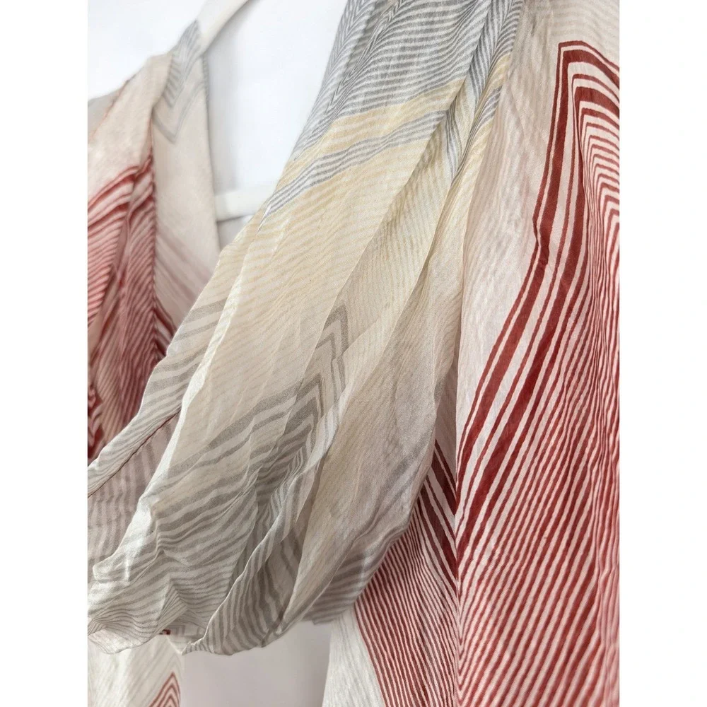 Vintage Indus 100% Silk Scarf 19‎ x 62 Cream Red Striped Chevron Boho Shawl Wrap